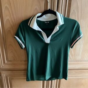 Fore All Green with Pink and White Trim V Neck Top